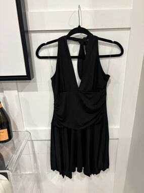 See You Monday Black Halter Dress with Plunge Neck